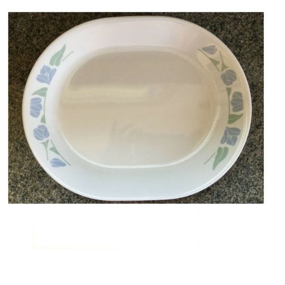 Vintage Corelle Blue Friendship Floral Flowers 12.25" Oval Serving Platter - Picture 1 of 4